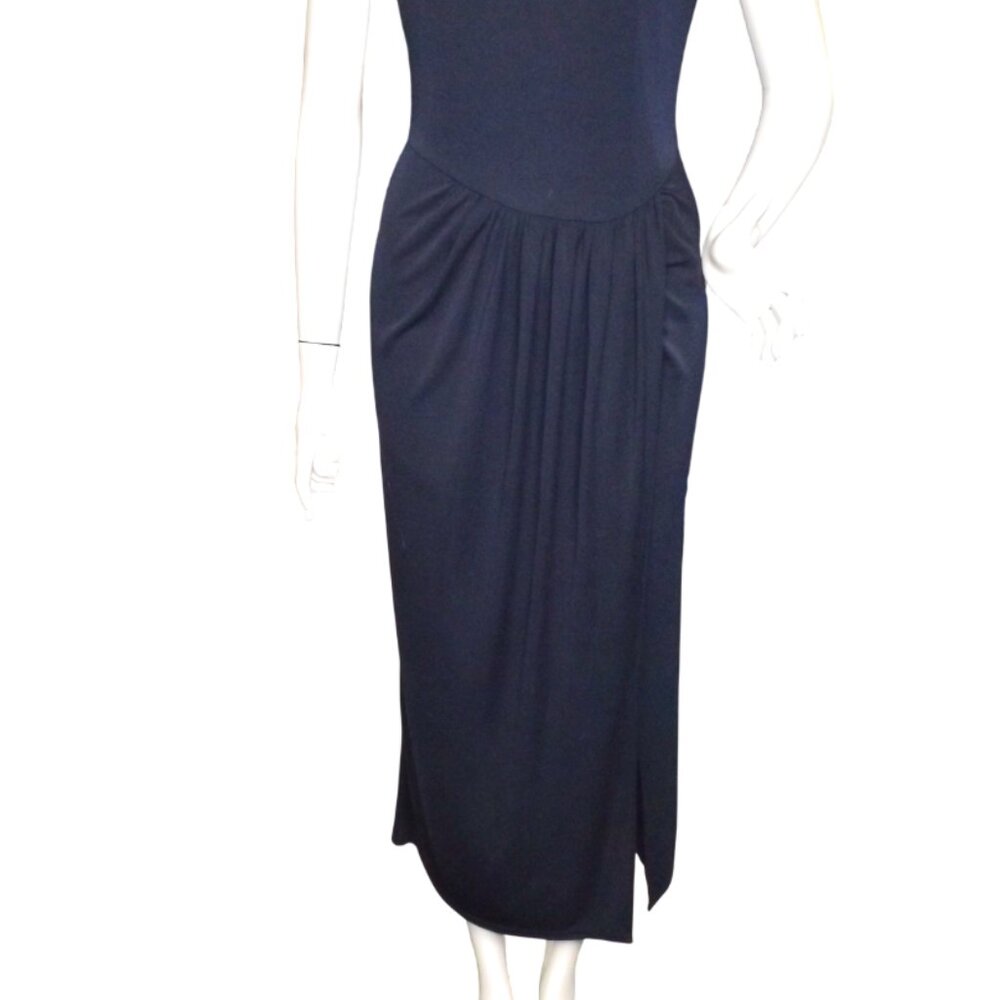 CINQ A SEPT Dress, 8, Blue Sheath, Pleated waist, Tank upper, Tall Vent, Midi - Picture 5 of 14
